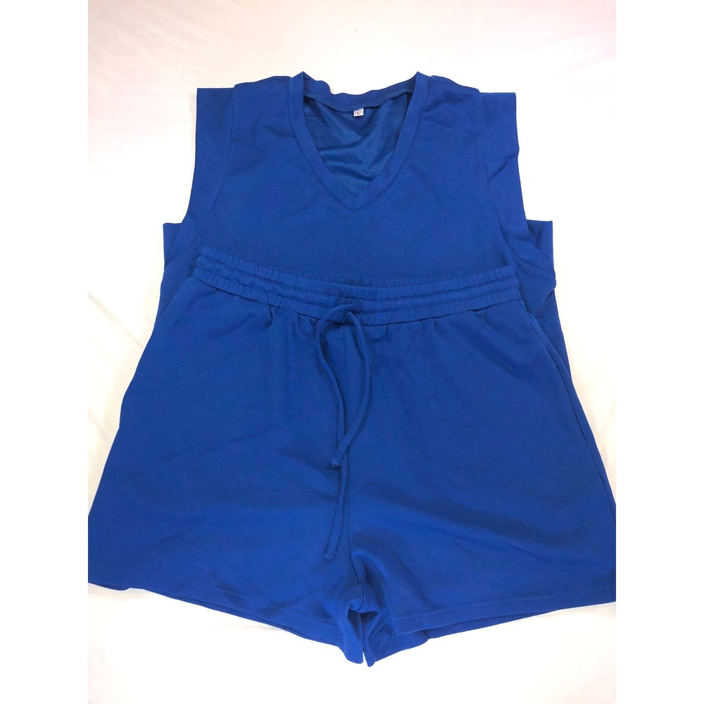 Unbranded Cobalt Blue‎ 2 Piece Loungewear Set V-Neck Top and Shorts Size L